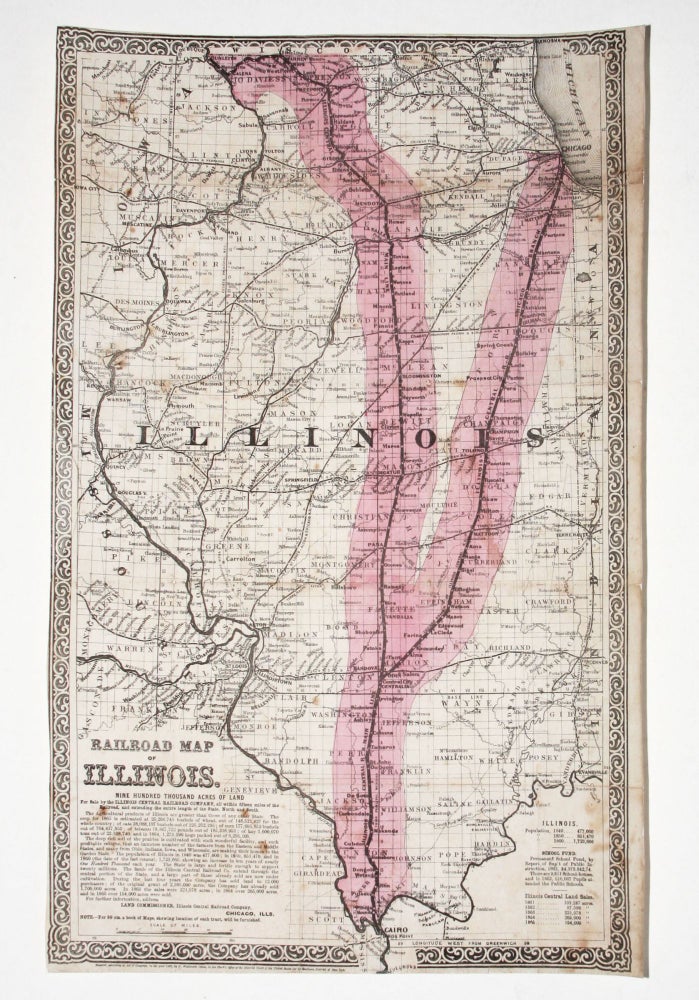 Item #10052 Railroad Map Of Illinois. Nine Hundred Thousand Acres Of Land For Sale by the Illinois Central Railroad Company. G. Woolworth COLTON.
