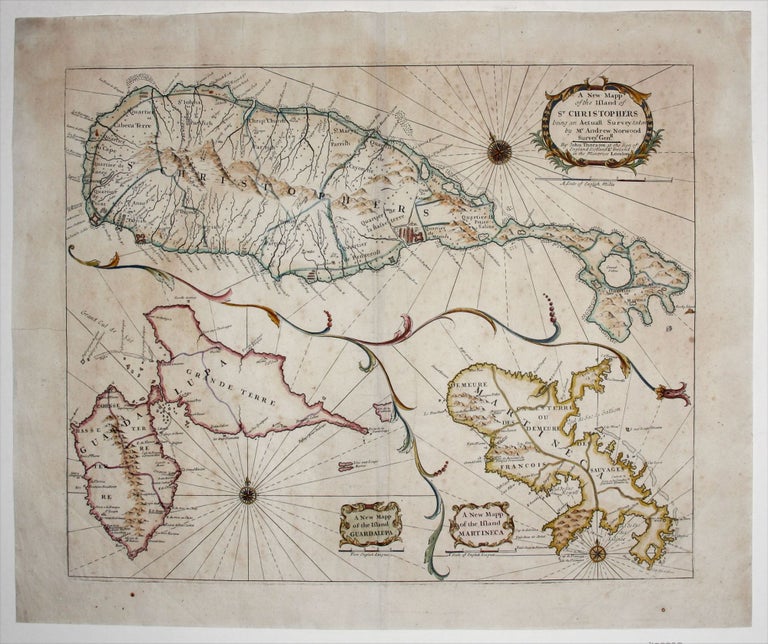 Item #10338 A New Mapp of the Island of St Christophers being an Actuall Survey…/ A New Mapp of the Island Guardalupa/ A New Mapp of the Island Martineca. John/ NORWOOD THORNTON, Andrew.