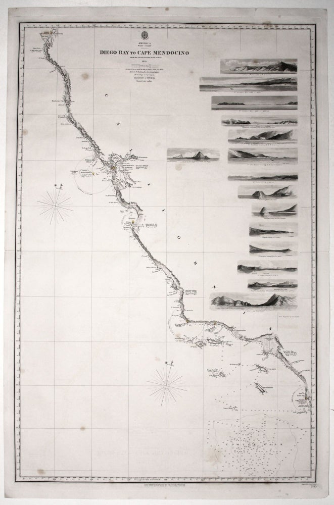 Item #10631 Two sheets: America West Cape Mendocino to Vancouver Id. from Cape Flattery southward... [and] America West Diego Bay to Cape Mendocino. BRITISH ADMIRALTY/ J., C. WALKER-engravers.