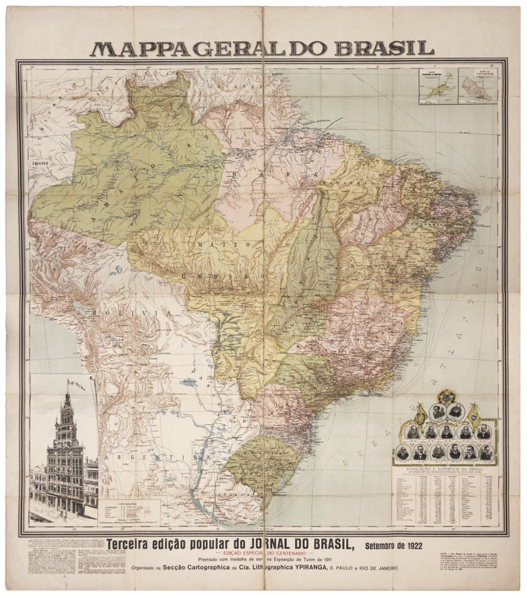 Item #10992 Mappa Geral do Brasil./ Terceira Edicao Popular Do Jornal Do Brasil, Setembero De 1922. Edicao Especial Do Centenario. COMPANIHA LITOGRAPHICAL YPIRANGA.