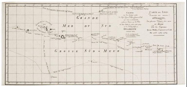 Item #11039 Carte des Isles decouverte aux environs D’Otahiti, dans plusieurs Voyages faite autour Du Monde Par les Capitaines Byron, Wallis, Carteret et Cook en 1765, 1767, 1769. Capt. J./ BENARD COOK.
