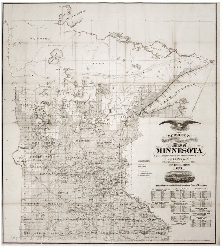 Item #11106 Burritt's Sectional and Township Map of Minnesota Compiled from the latest authentic sources by J.B. Power, Chief Draughtsman Sur. Genl. Office, St. Paul, Minn. 1870. . E. H. BURRITT.