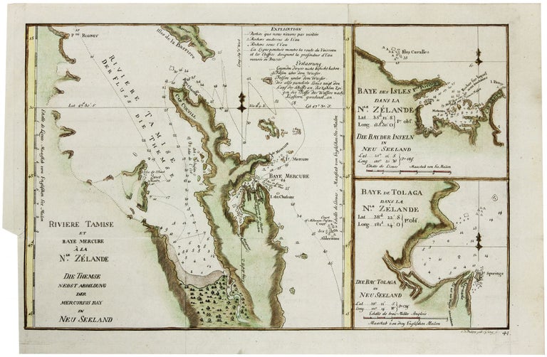Item #11178 Riviere Tamise et Baye Mercure/ Baye des Isles dans la Nle. Zelande/ Baye de Tolaga dans la Nle. Zelande. . Capt. J./ PHILIPP COOK, J. D.