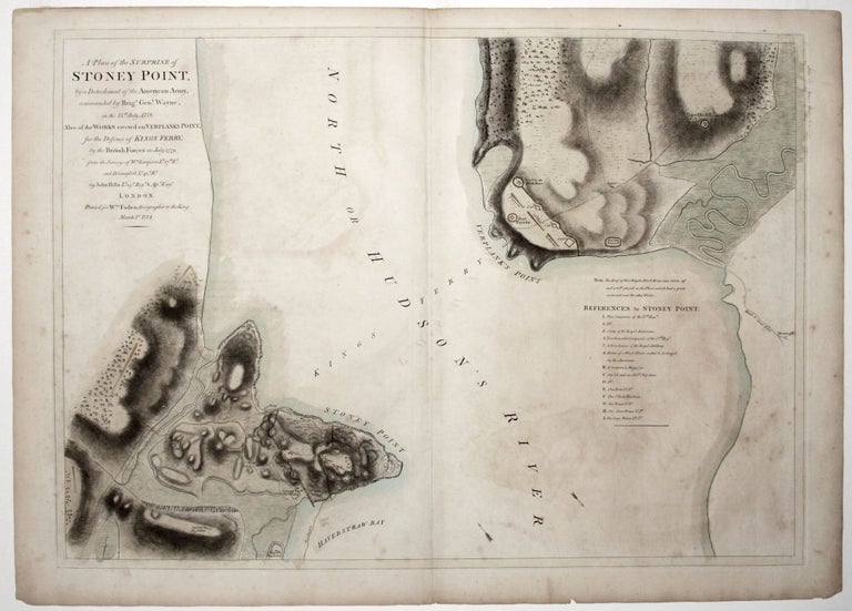 Item #12000 A Plan of the Surprise of Stoney Point, by a Detachment of the American Army commanded by Brigr. Genl. Wayne, on the 15th July 1779. Also the Works erected on Verplanks Point, for the Defence of Kings Ferry, by the British forces in July 1779. John/ FADEN HILLS, W.