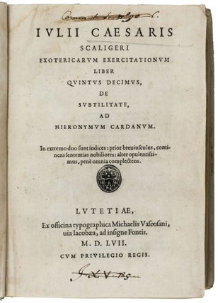 Exotericarum Exercitationum Liber Quintus Decus de Subtilitate ad Hieronymum Cardanum