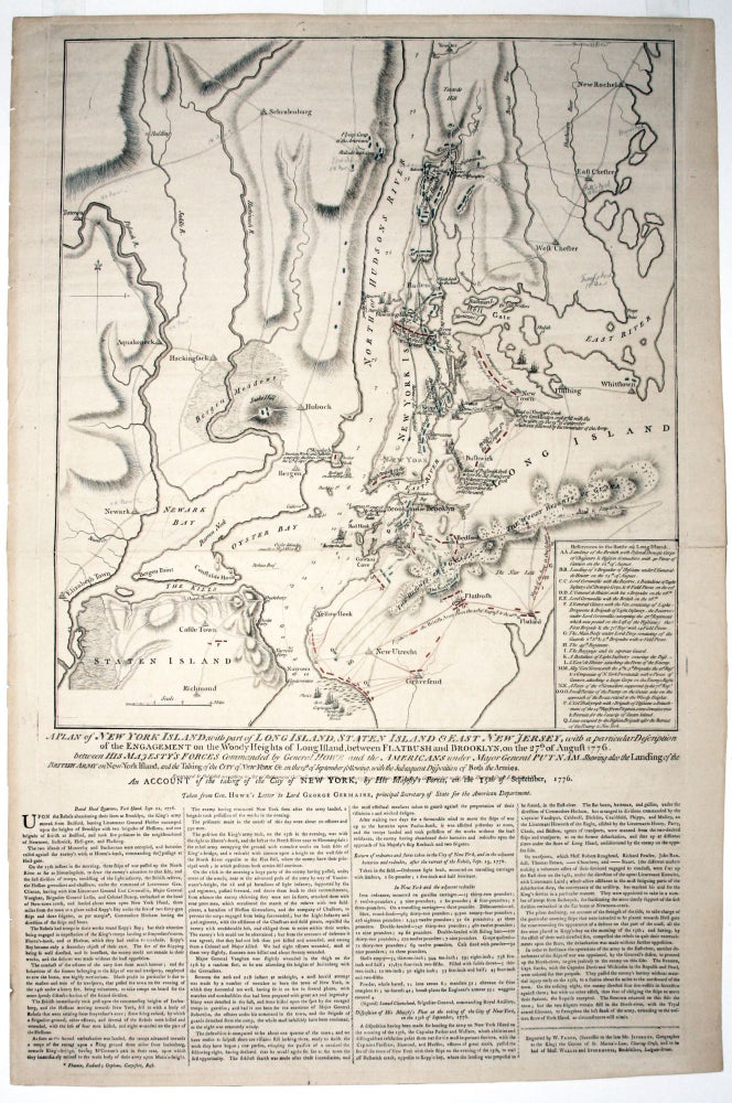 Item #2000010 A Plan of New York Island with Part of Long Island, Staten lsland & East New Jersey, with a particular Description of the Engagement on the Woody Heights of Long Island, between Flatbush and Brooklyn, on the 27th of August 1776…. W. FADEN.
