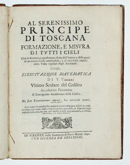 Item #3533 Al serenissimo Principe di Toscana, Formazione, e misura di tutti i cieli. IVIANI, incenzo.