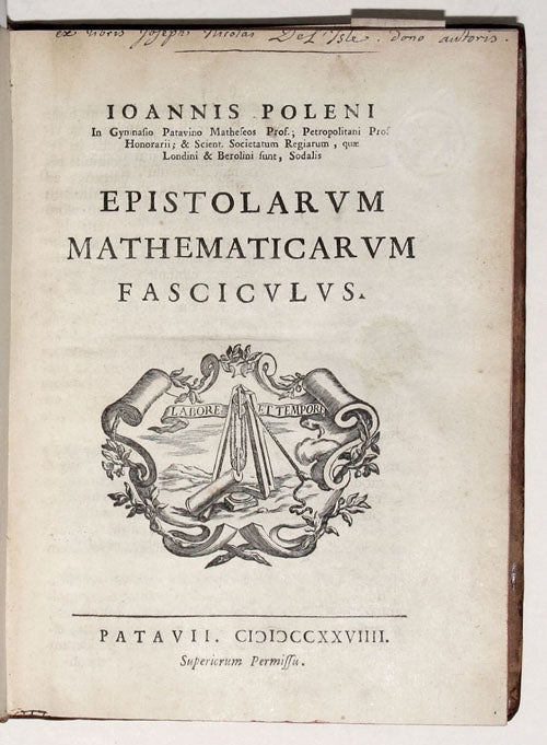 Item #4104 Epistolarum mathematicarum fasciculus. Giovanni POLENI.
