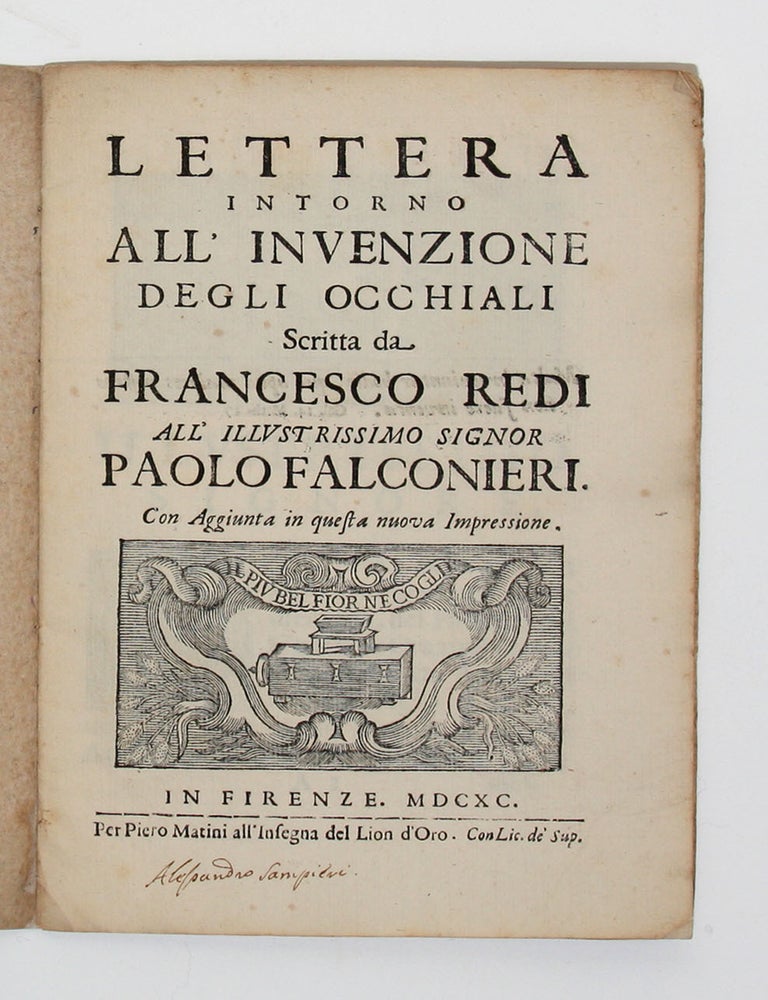 Item #4715 Lettera intorno all&rsquo;Invenzione degli occhiali. Francesco REDI.