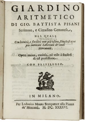 Item #5438 Giardino aritmetico. Giovanni Battista PISANI