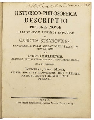 Item #5712 Historico-philosophica descriptio picturae novae bibliothecae fornici in Canonia...