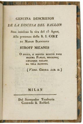 Genuina descrizion de la discesa del ballon staa innalzaa la sira del 15 Agost, Alla presenza della R.I. Cort. De Madam Blanchart…