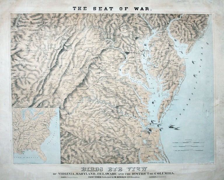 Item #7426 The Seat of War./ Birds Eye View of Virginia, Maryland, Delaware and the District of Columbia. W. SCHAUS.