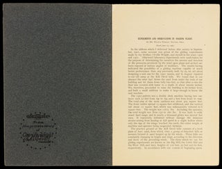 Experiments and observations in Soaring flight. By Mr. Wilbur Wright / Dayton Ohio/ Printed in advance of the Journal of the Western Society of Engineers / Vol. III No. 4 August 1903.